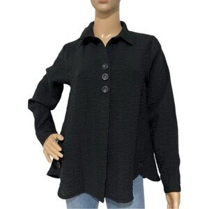 Habitat Black Textured Button Down Blouse XS | Relaxed Fit Lightweight Top